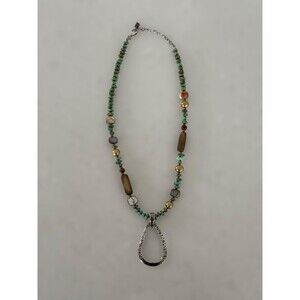 Silpada Sterling Silver Hammered Teardrop Pendant Necklace Turquoise Pearl 12.5"